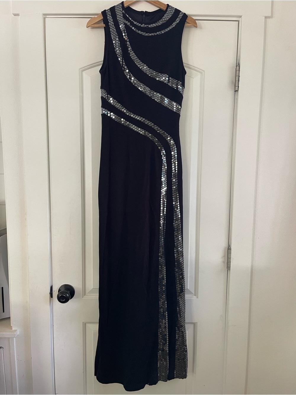 Vintage Cache Sequin Formal Dress Black/Silver - S